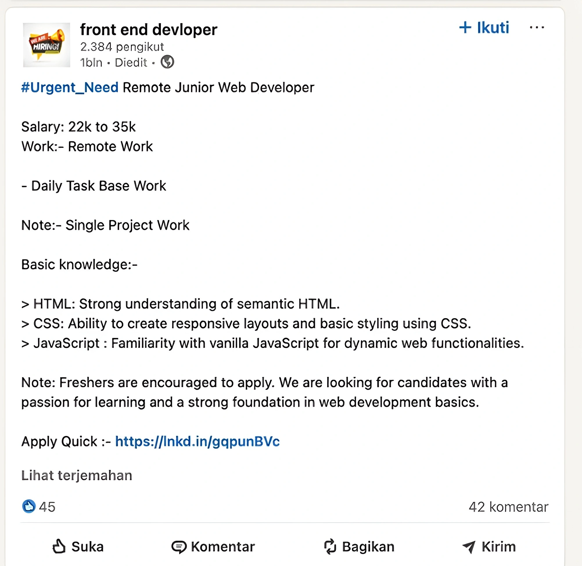Job Opportunity