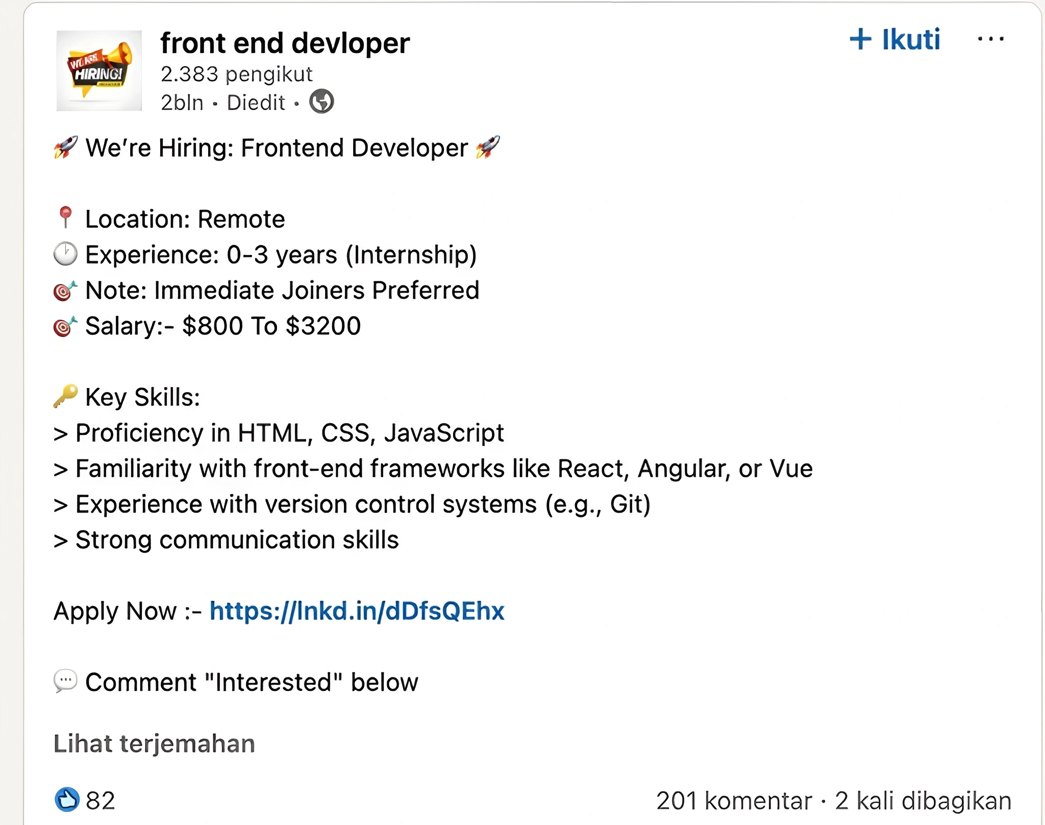 Job Opportunity