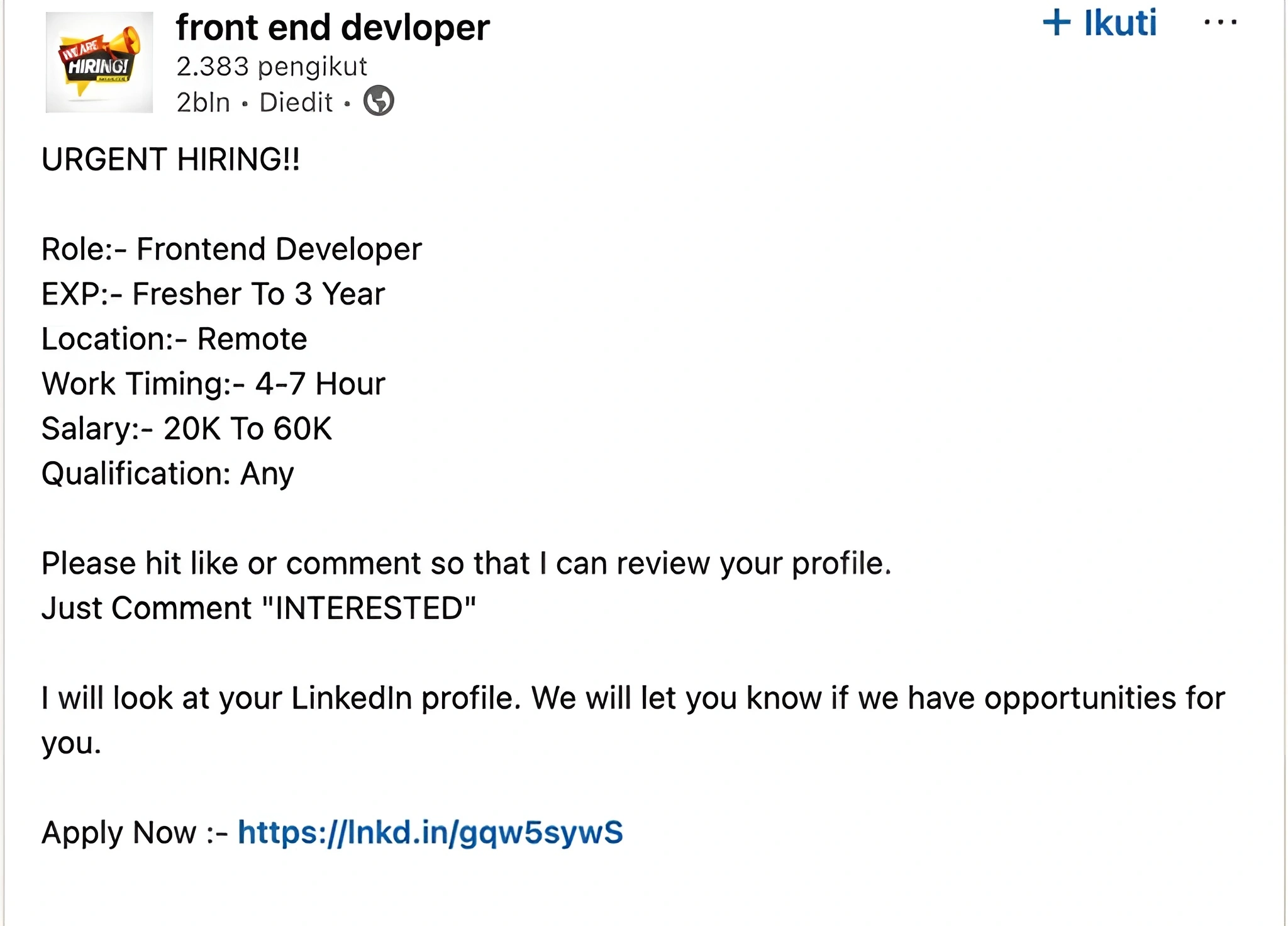 Job Opportunity